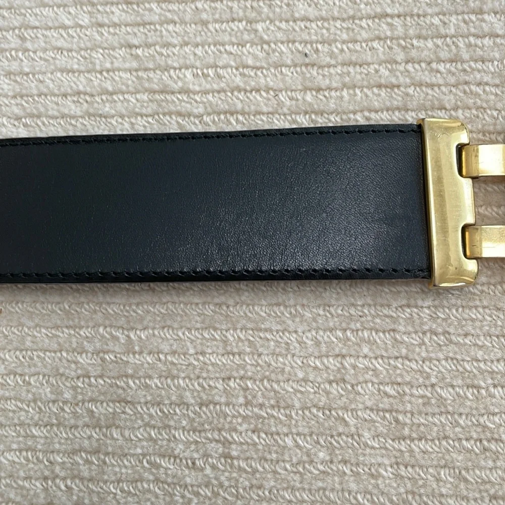 Womens Black Leather Dress Belt With Gold Accent Links